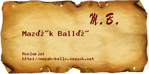 Mazák Balló névjegykártya